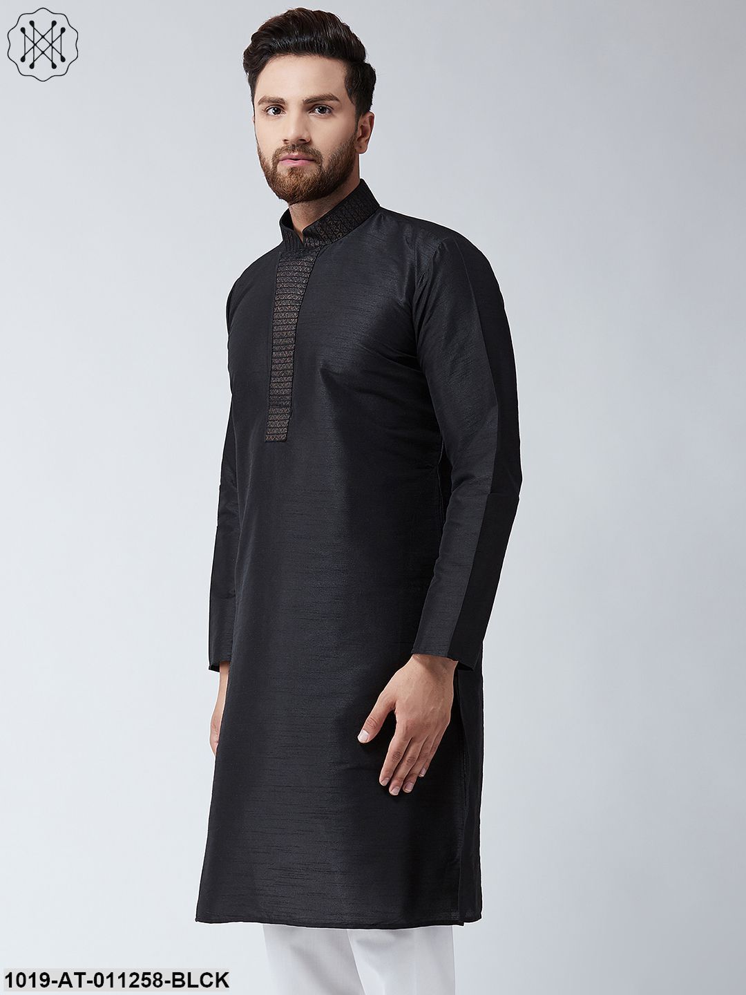 Men's Black Dupion Silk Only Long Kurta
