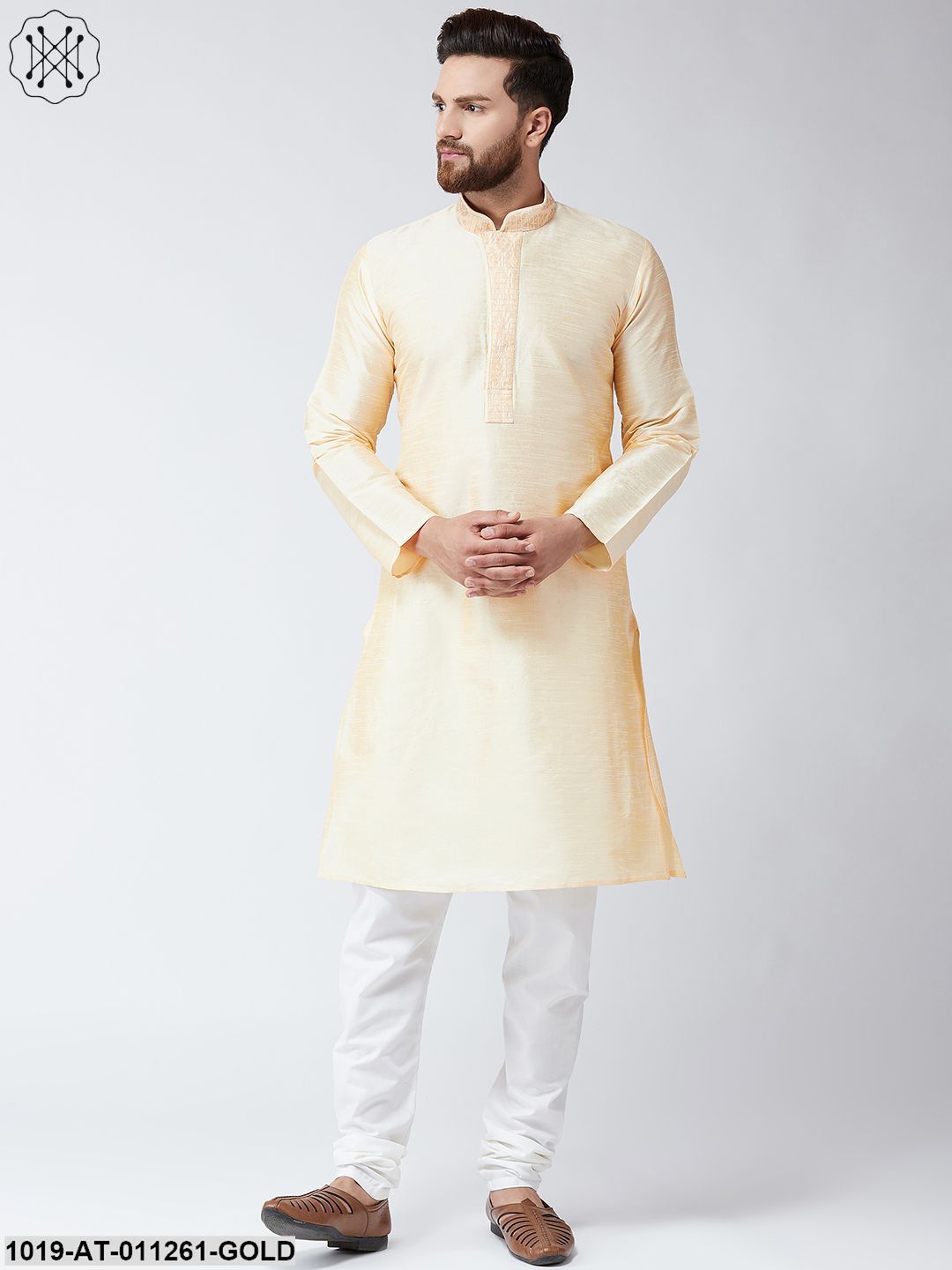 Men's Gold Dupion Silk Only Long Kurta