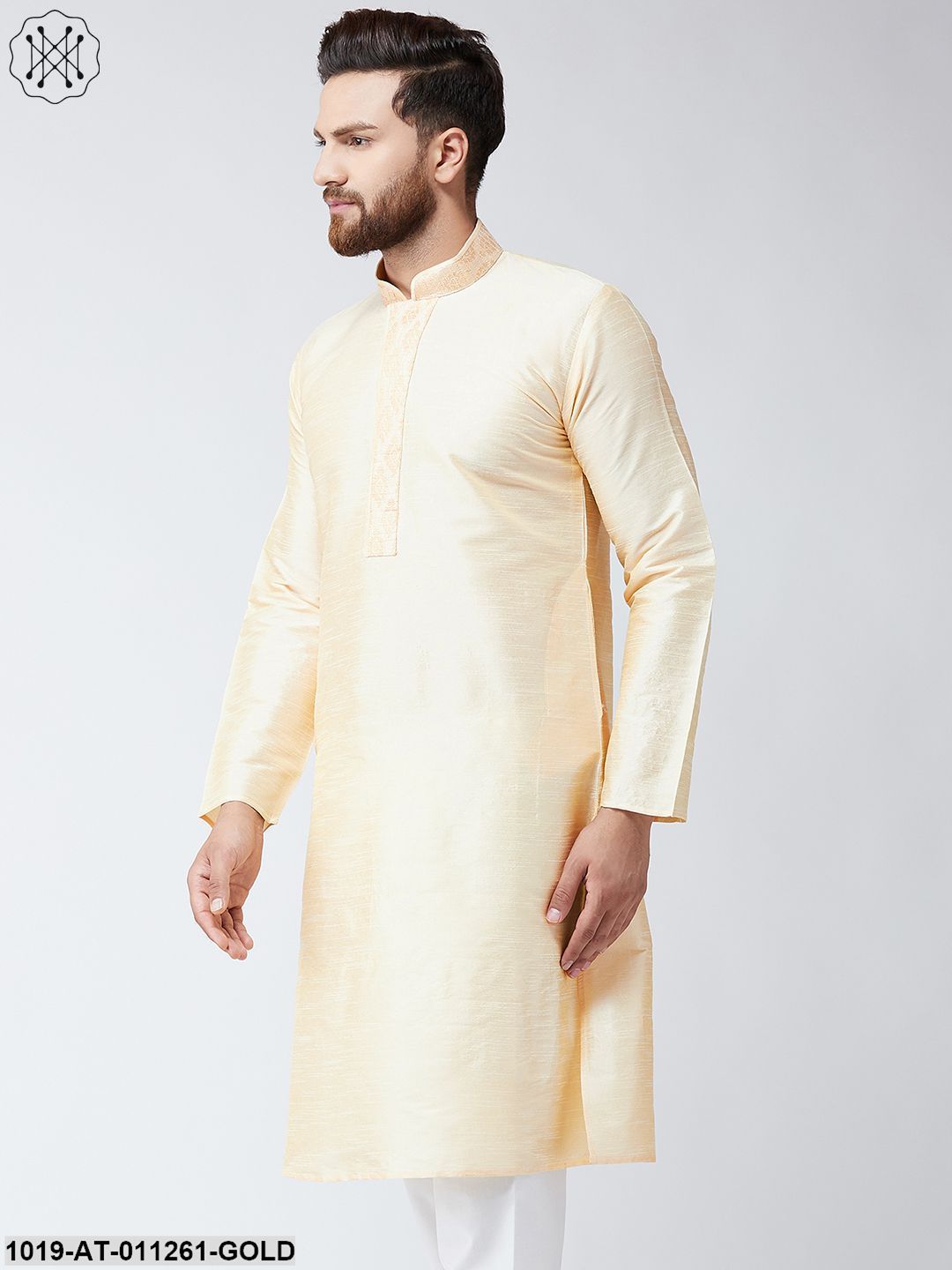 Men's Gold Dupion Silk Only Long Kurta