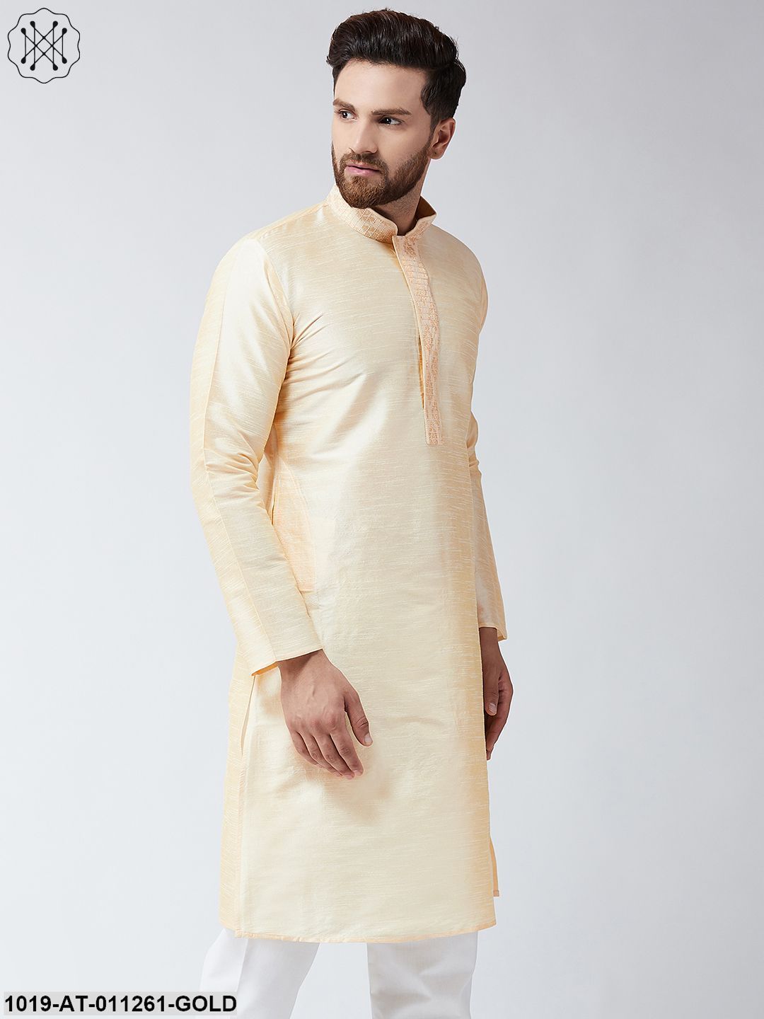 Men's Gold Dupion Silk Only Long Kurta