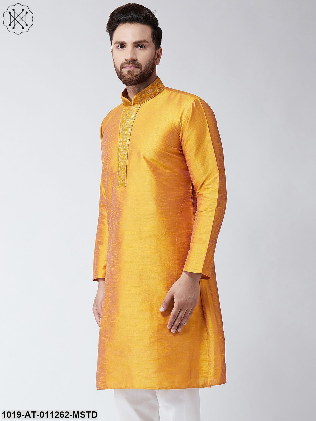 Men's Mustard Dupion Silk Only Long Kurta