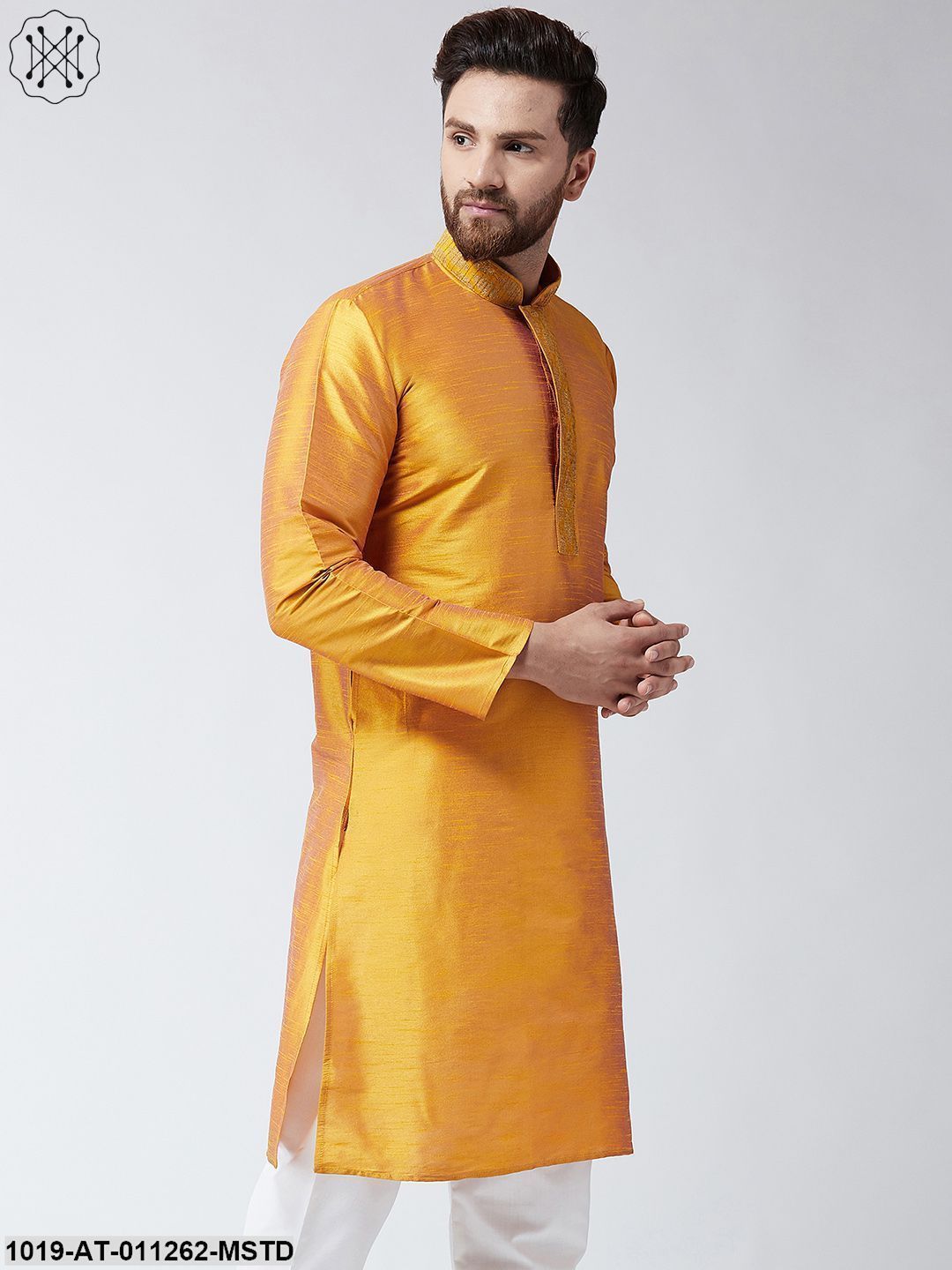 Men's Mustard Dupion Silk Only Long Kurta
