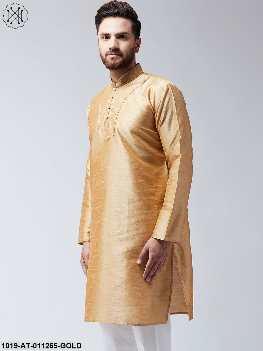 Men's Gold Dupion Silk Only LongKurta