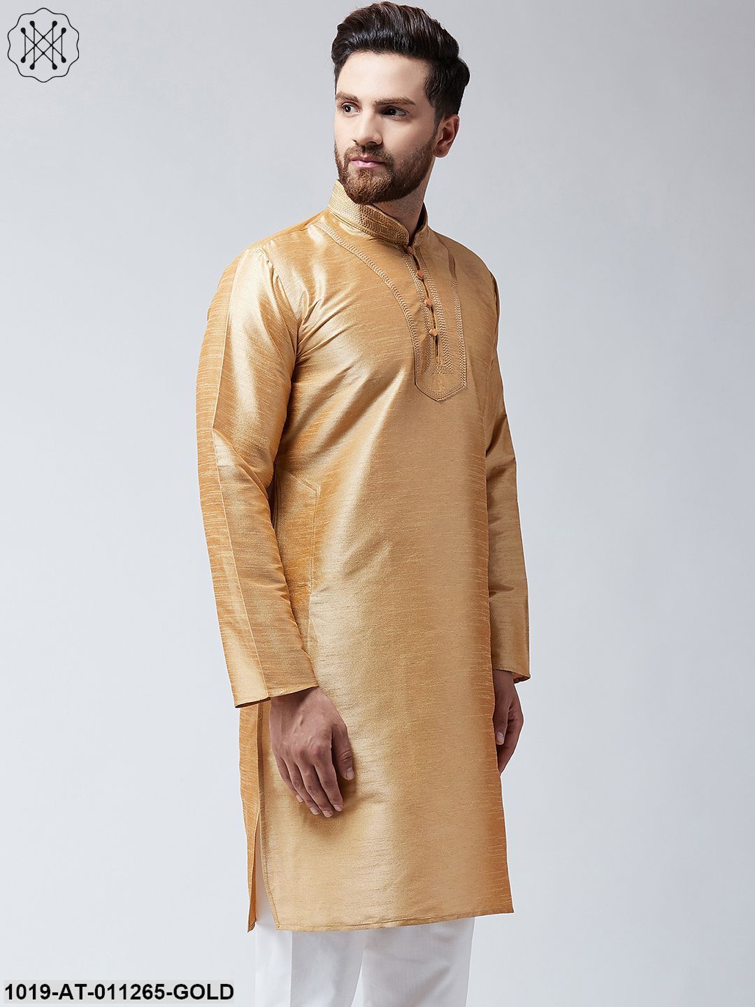 Men's Gold Dupion Silk Only LongKurta