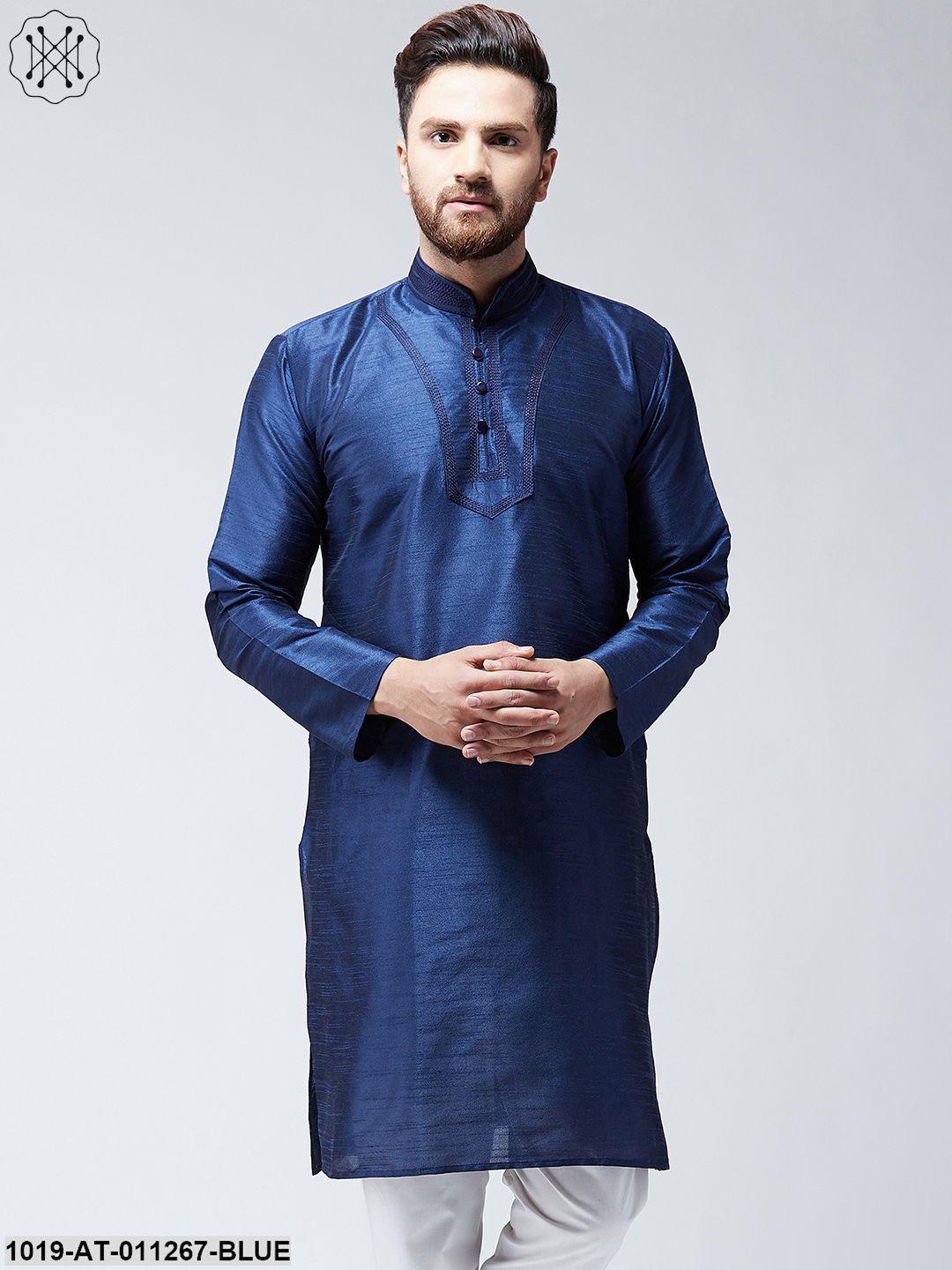 Men's Blue Dupion Silk Only Long Kurta