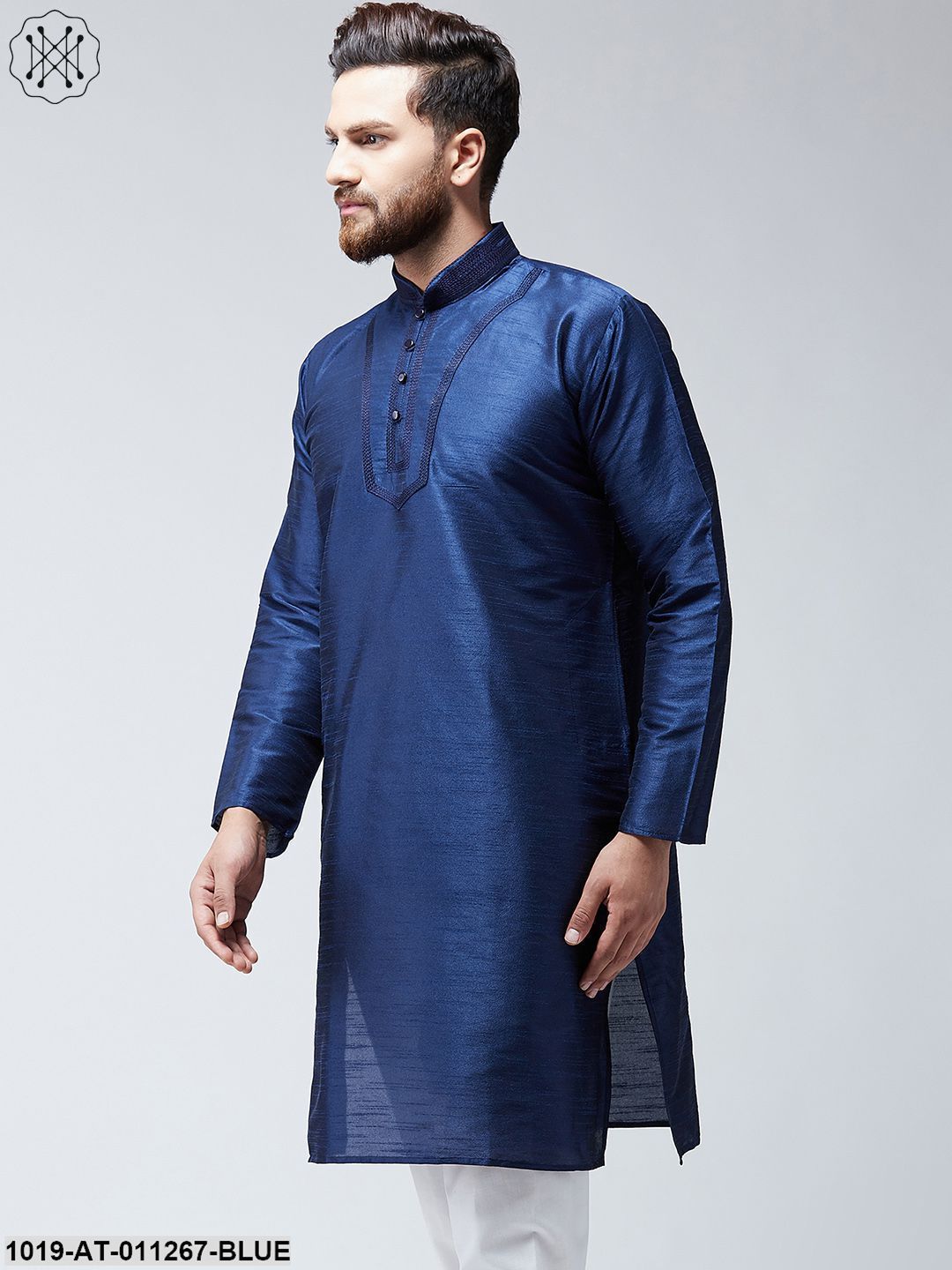Men's Blue Dupion Silk Only Long Kurta