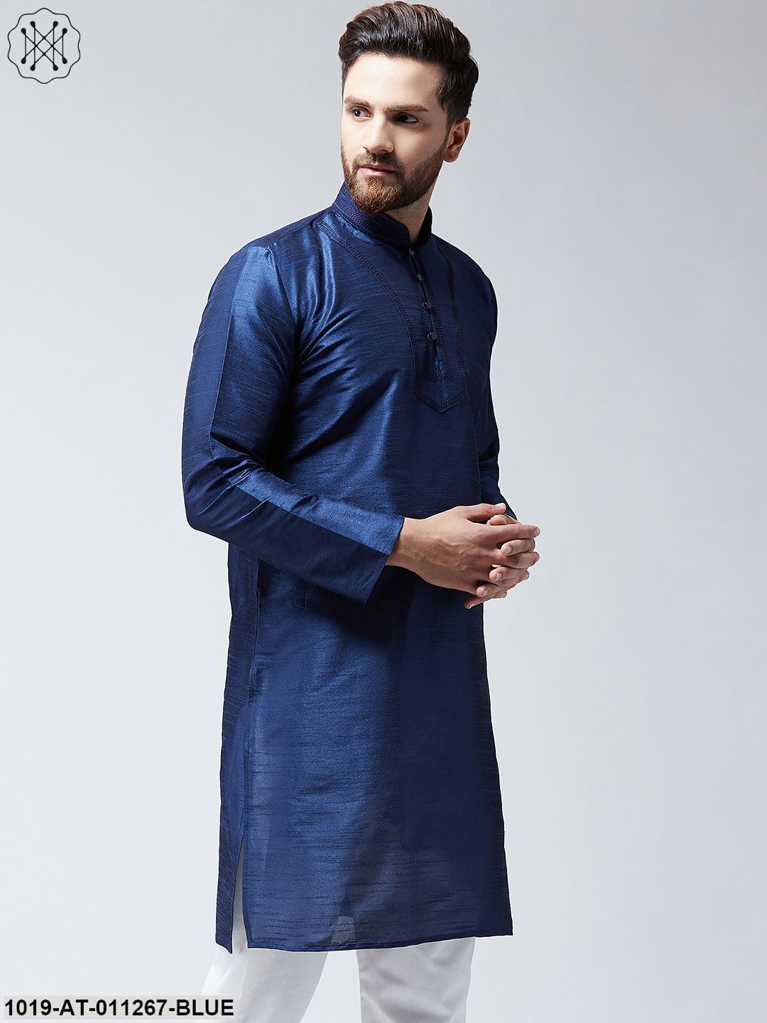Men's Blue Dupion Silk Only Long Kurta