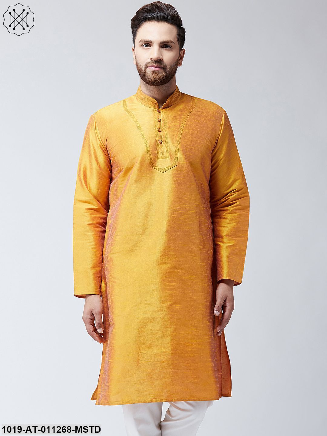 Men's Mustard Dupion Silk Only Long Kurta