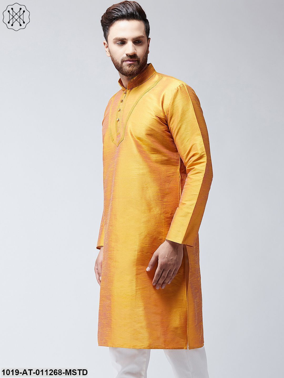 Men's Mustard Dupion Silk Only Long Kurta