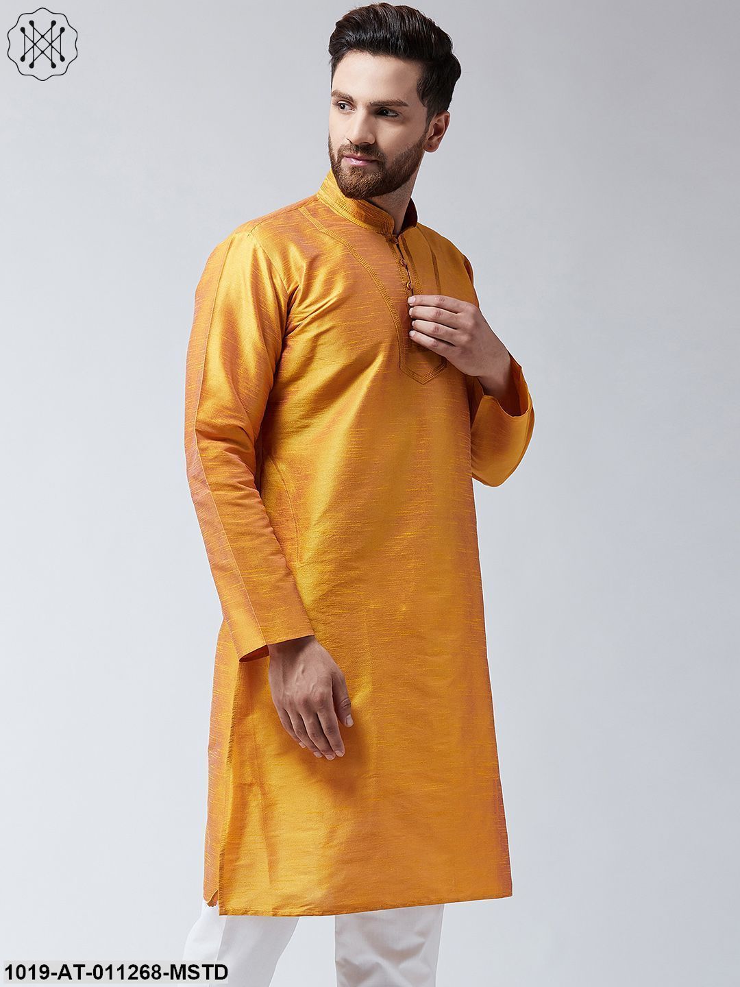 Men's Mustard Dupion Silk Only Long Kurta