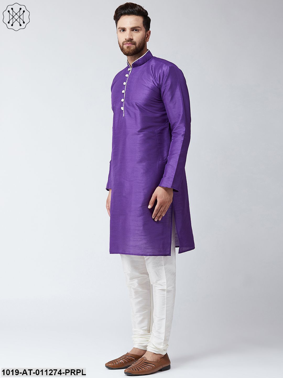 Men's Purple Dupion Silk Only Long Kurta