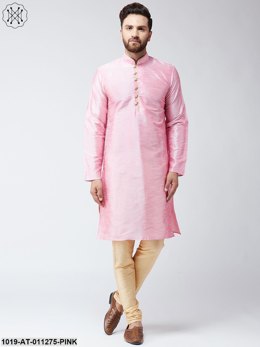 Men's Pink Dupion Silk Only Long Kurta