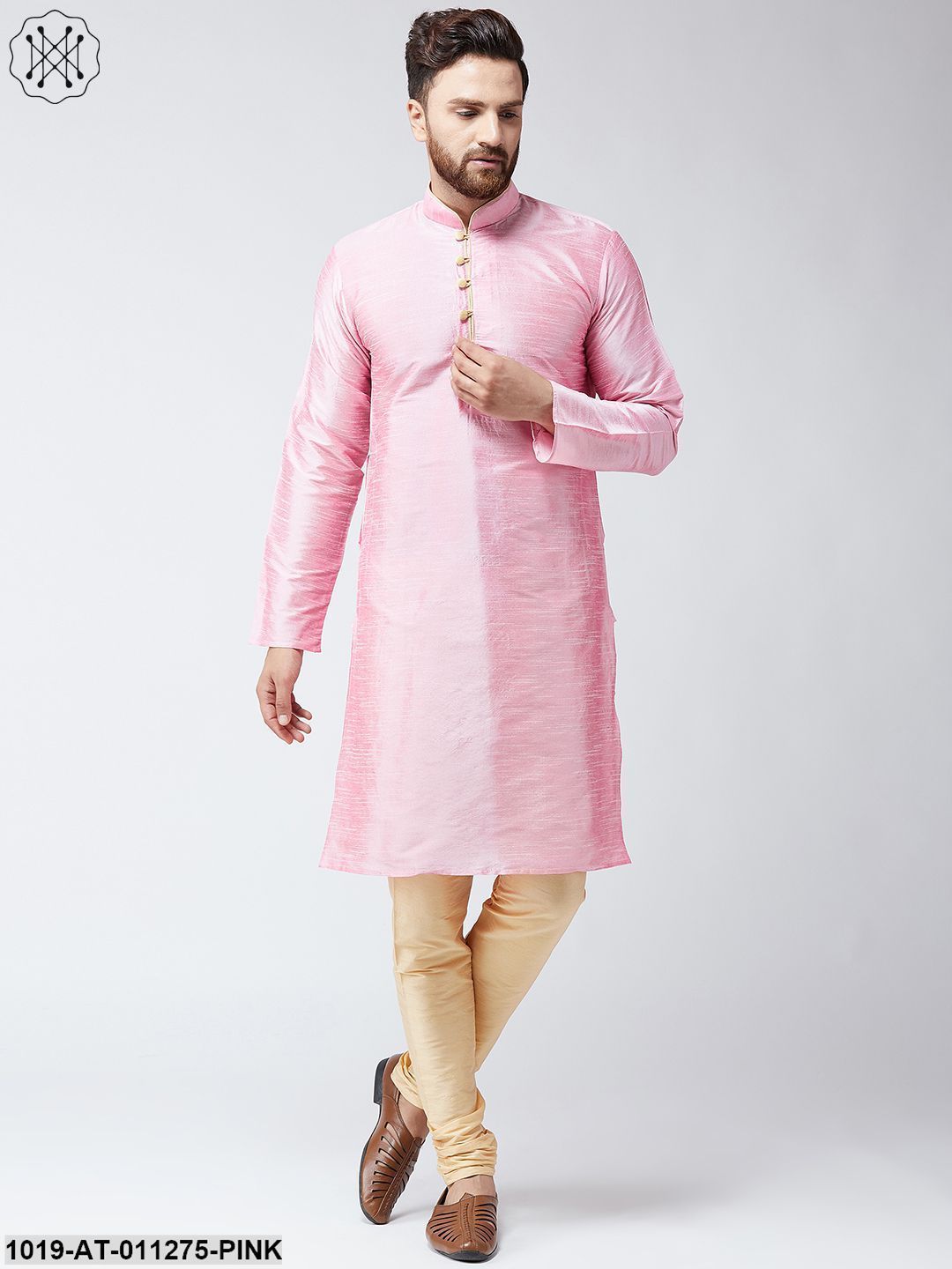 Men's Pink Dupion Silk Only Long Kurta
