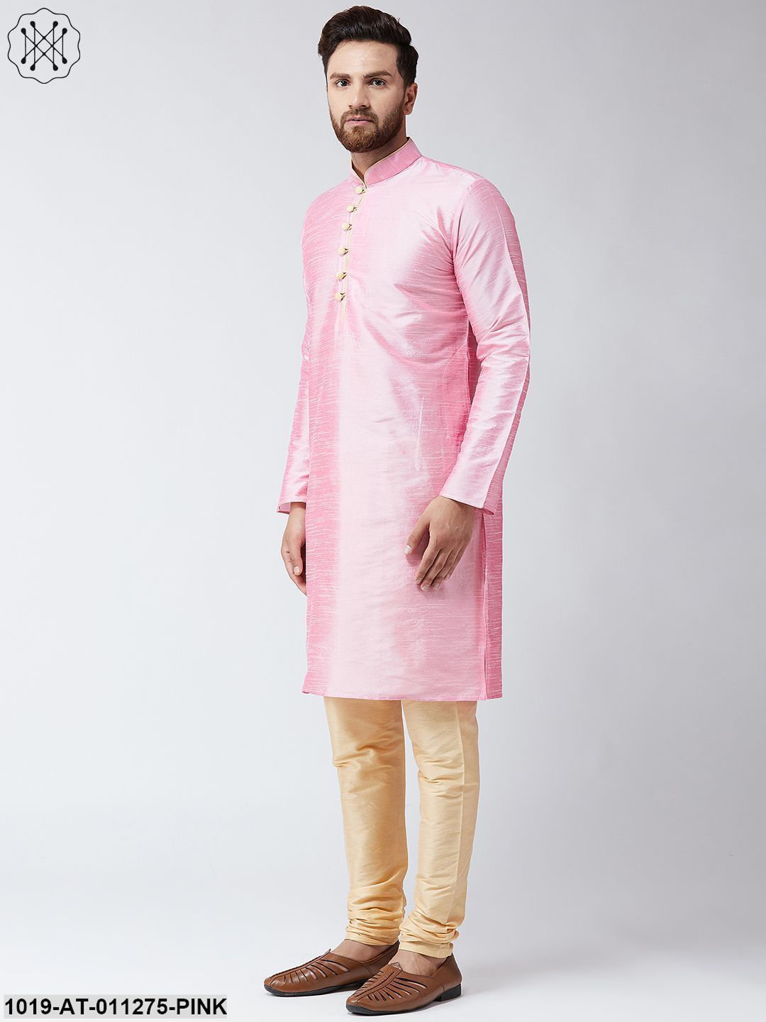 Men's Pink Dupion Silk Only Long Kurta