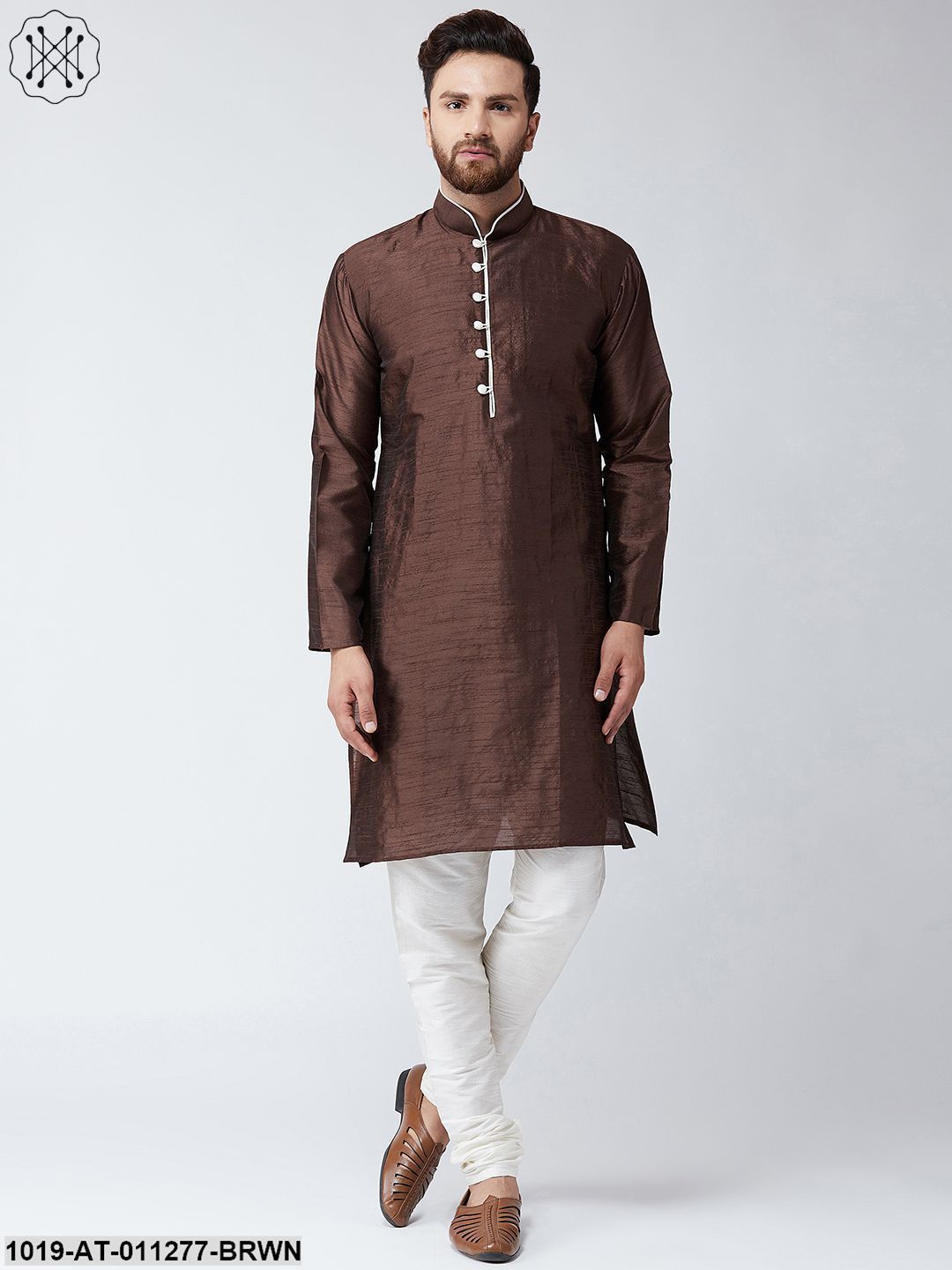 Men's Brown Dupion Silk Only Long Kurta