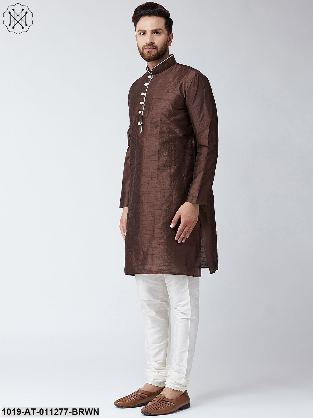 Men's Brown Dupion Silk Only Long Kurta