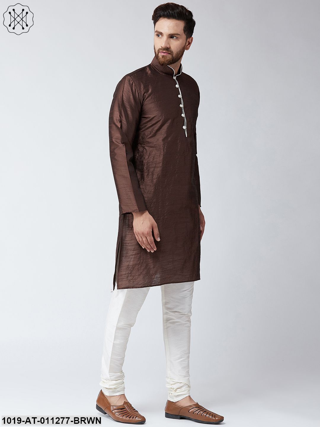 Men's Brown Dupion Silk Only Long Kurta