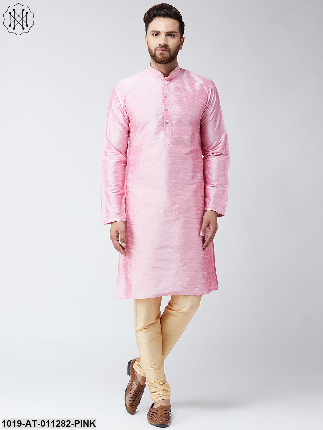 Men's Pink Dupion Silk Only Long Kurta