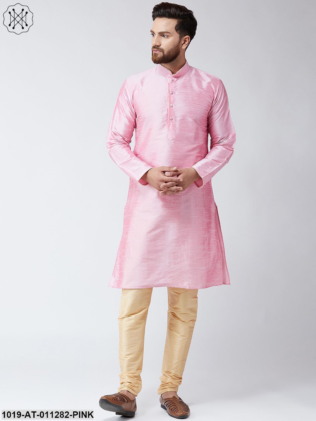 Men's Pink Dupion Silk Only Long Kurta