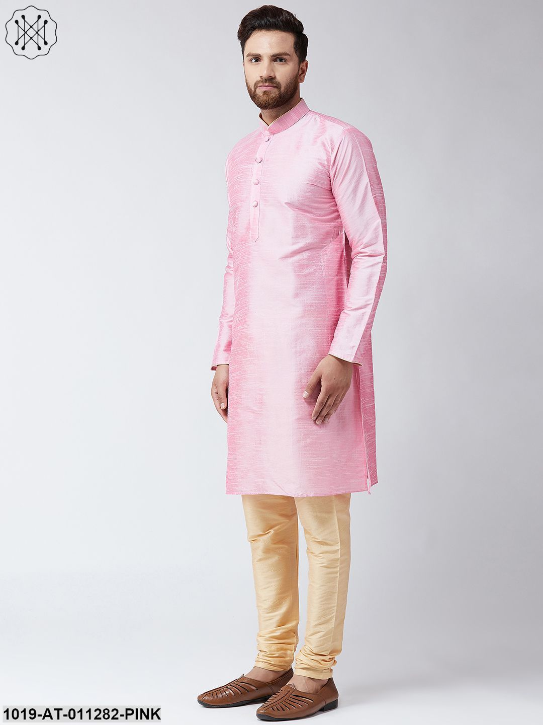 Men's Pink Dupion Silk Only Long Kurta