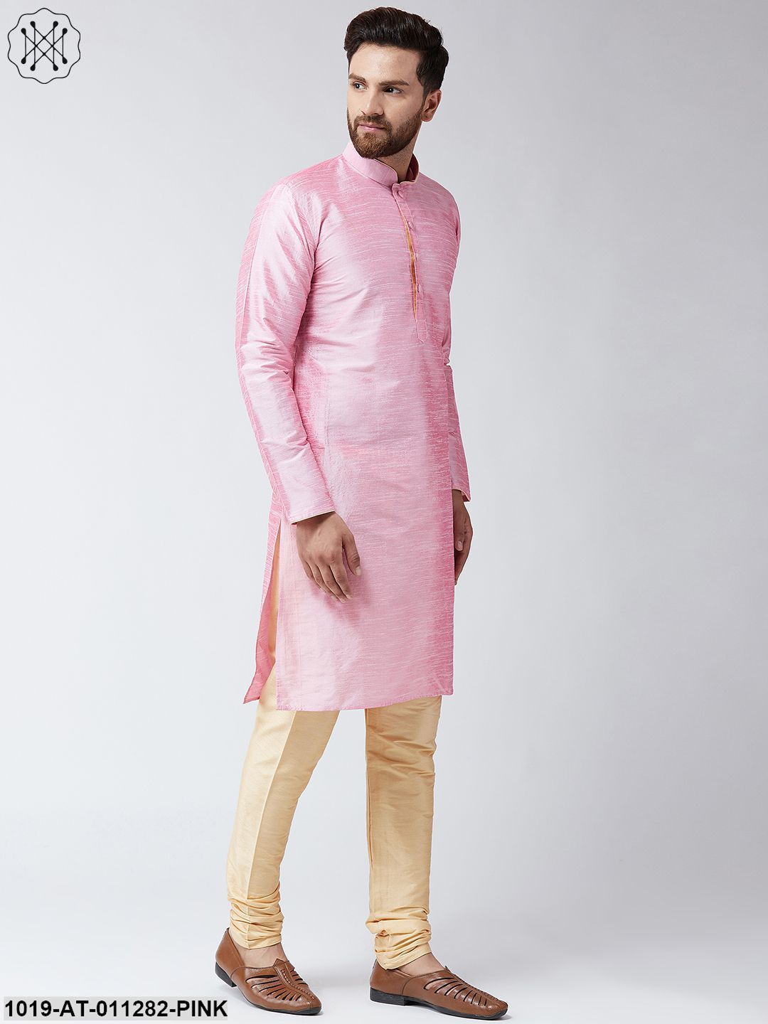 Men's Pink Dupion Silk Only Long Kurta