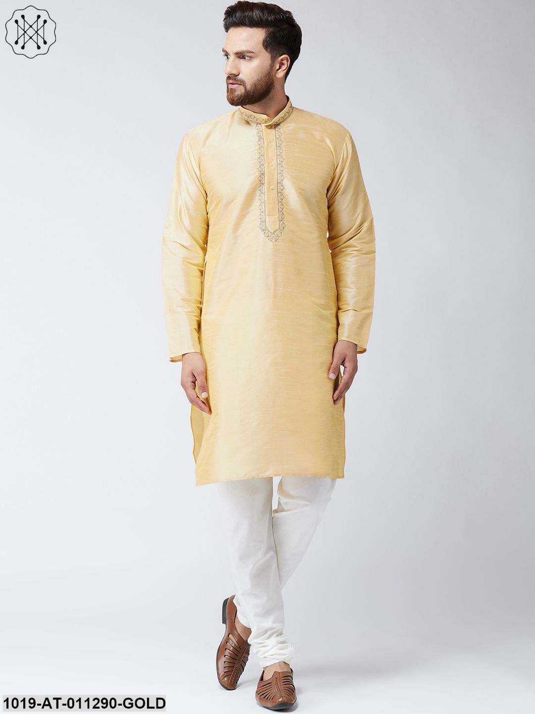 Men's Gold Dupion Silk Only Long Kurta