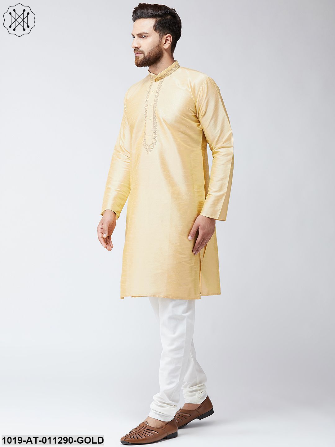 Men's Gold Dupion Silk Only Long Kurta