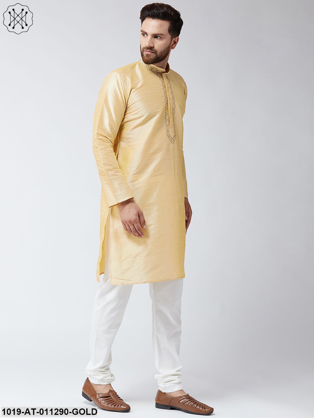 Men's Gold Dupion Silk Only Long Kurta