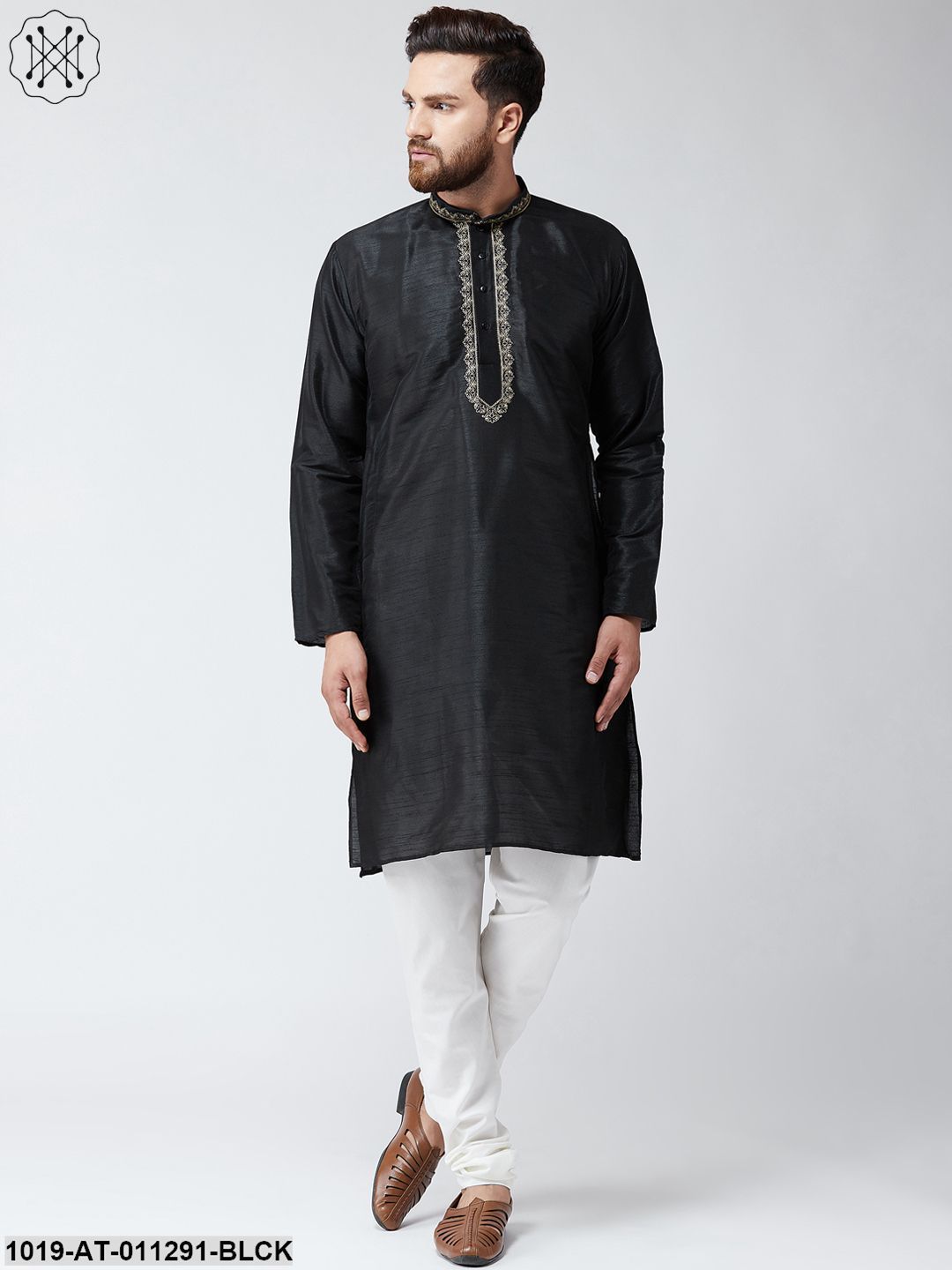 Men's Black Dupion Silk Only Long Kurta