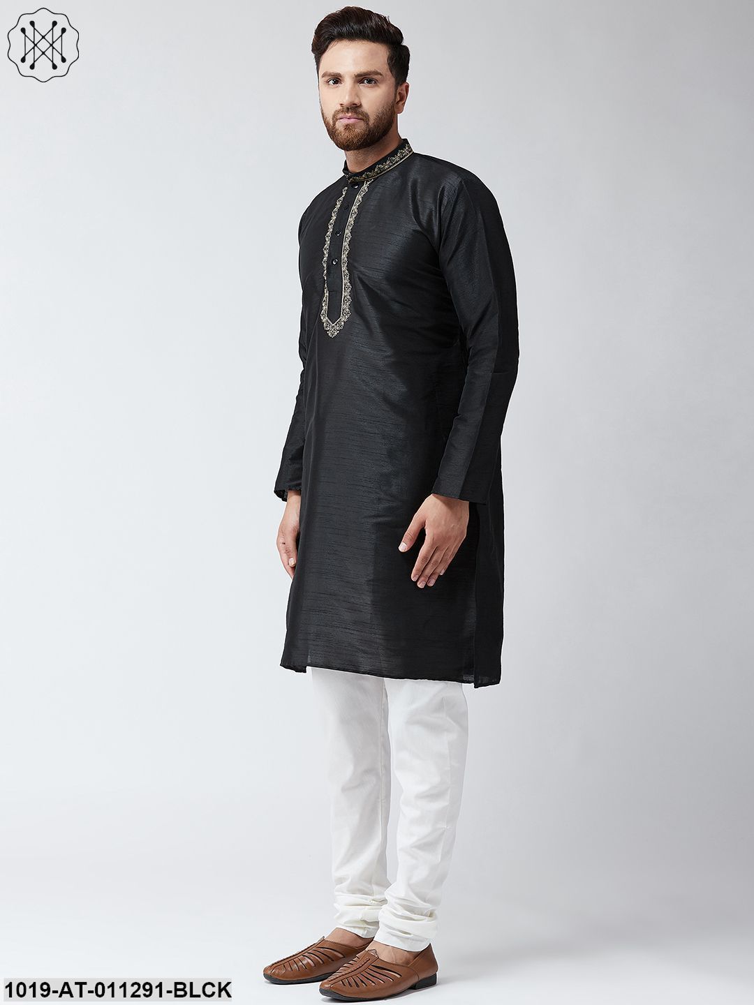 Men's Black Dupion Silk Only Long Kurta