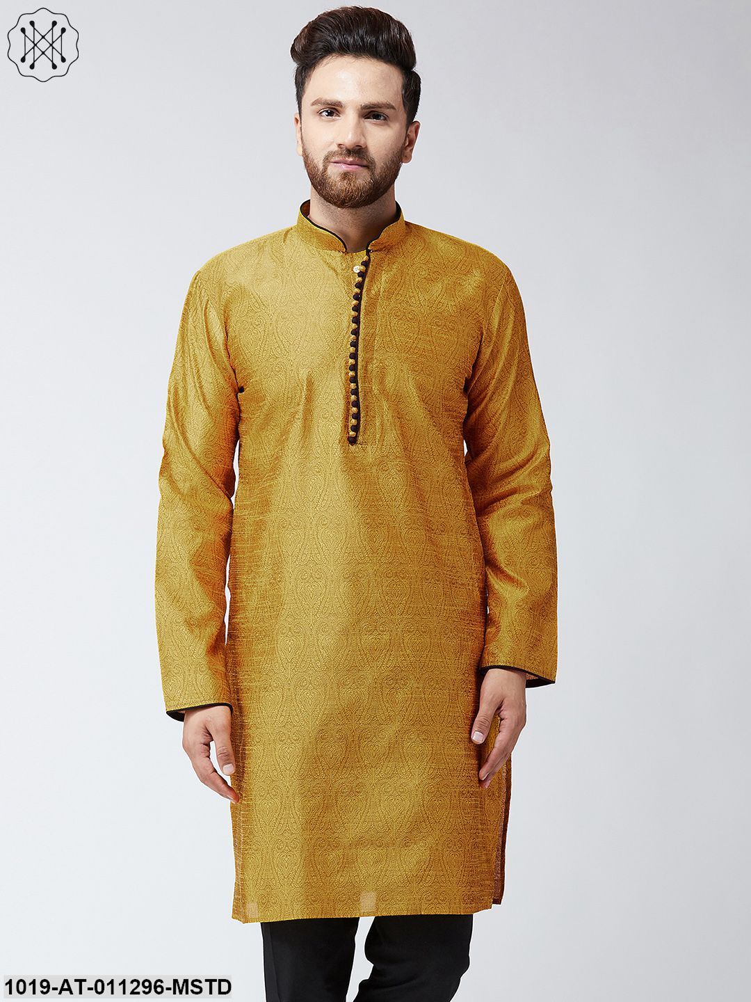 Men's Maroon Jacquard Silk Only Long Kurta