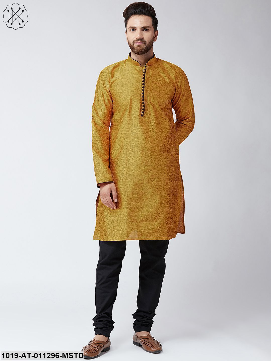 Men's Maroon Jacquard Silk Only Long Kurta