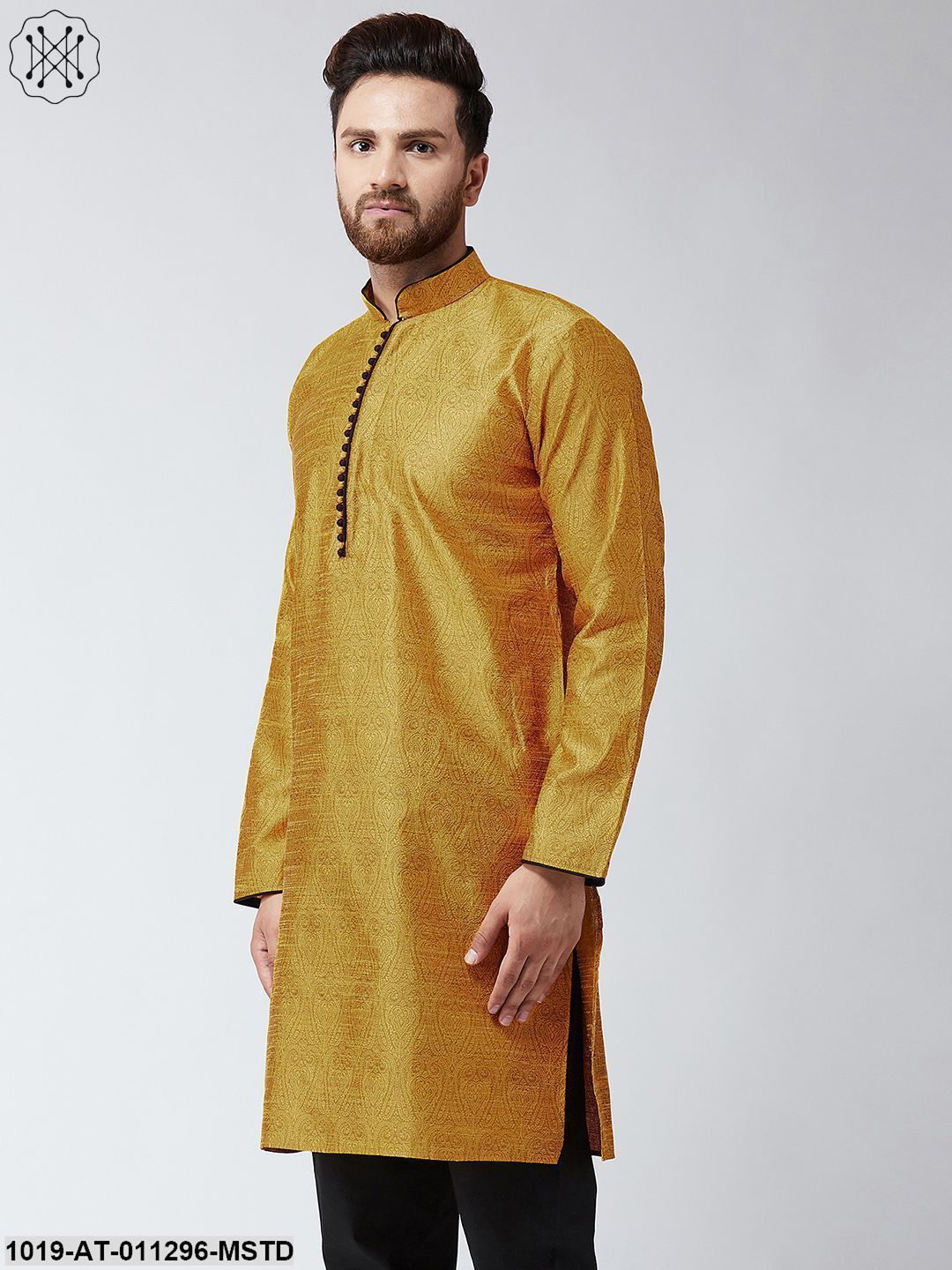 Men's Maroon Jacquard Silk Only Long Kurta