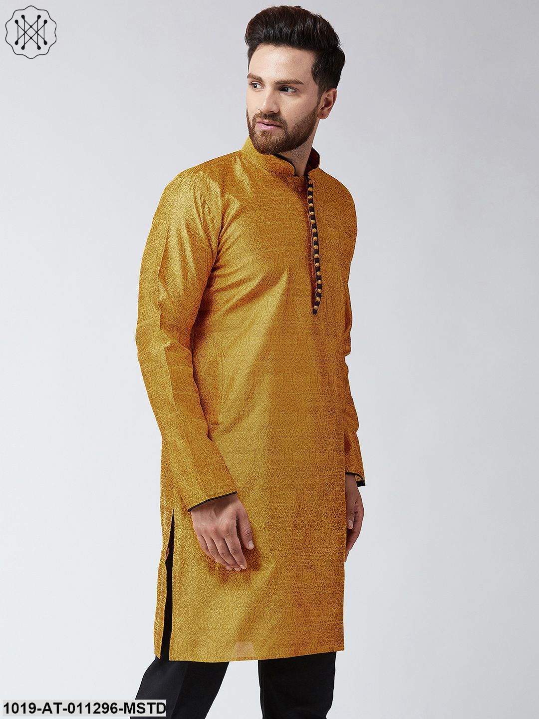 Men's Maroon Jacquard Silk Only Long Kurta