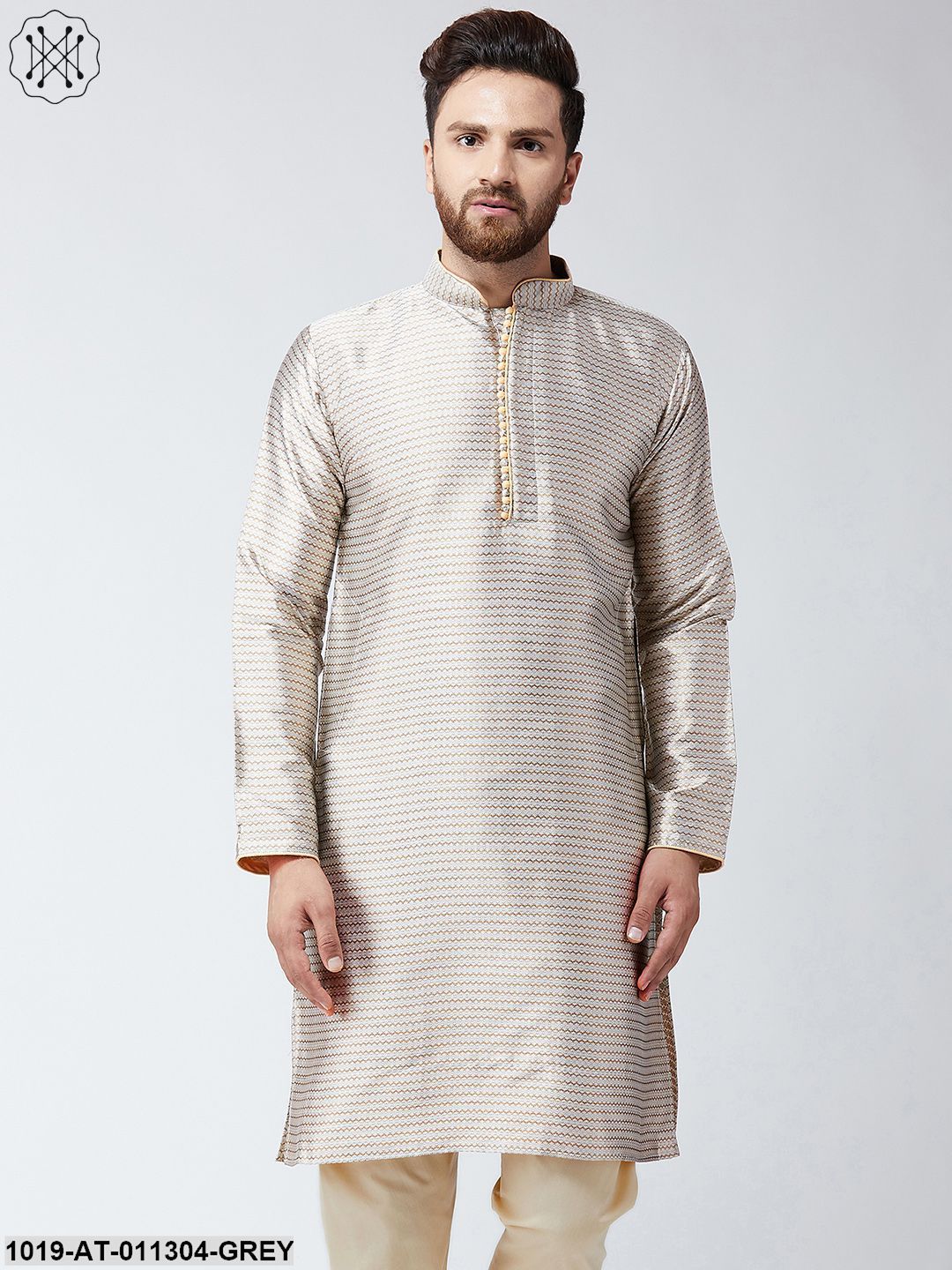 Men's Copper Jacquard Silk Only Long Kurta