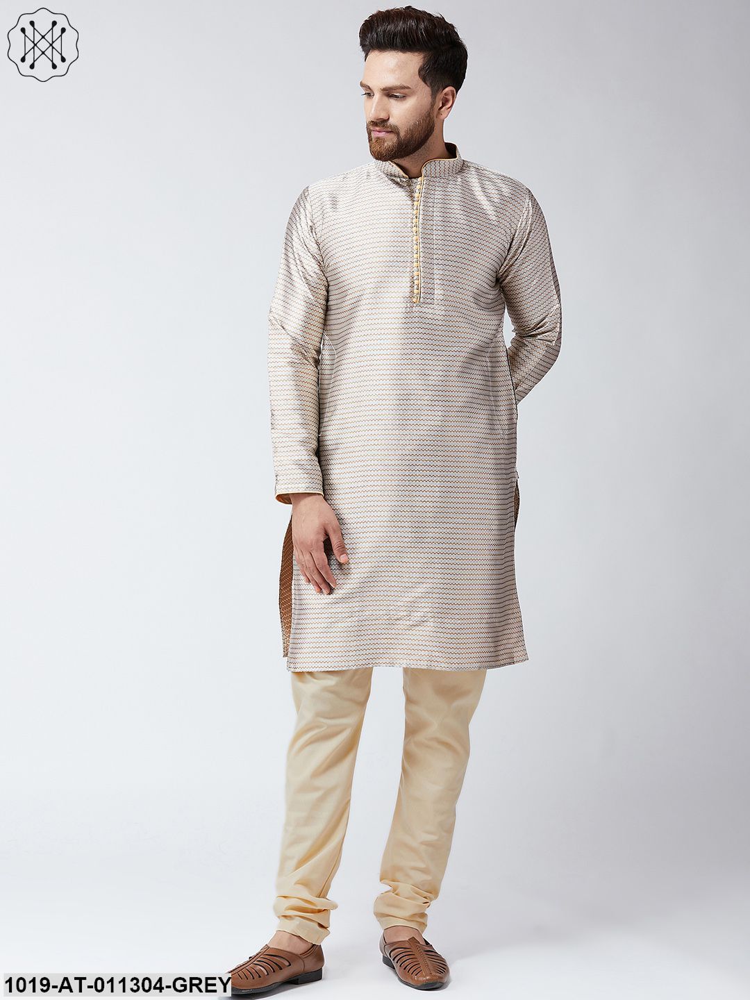 Men's Copper Jacquard Silk Only Long Kurta