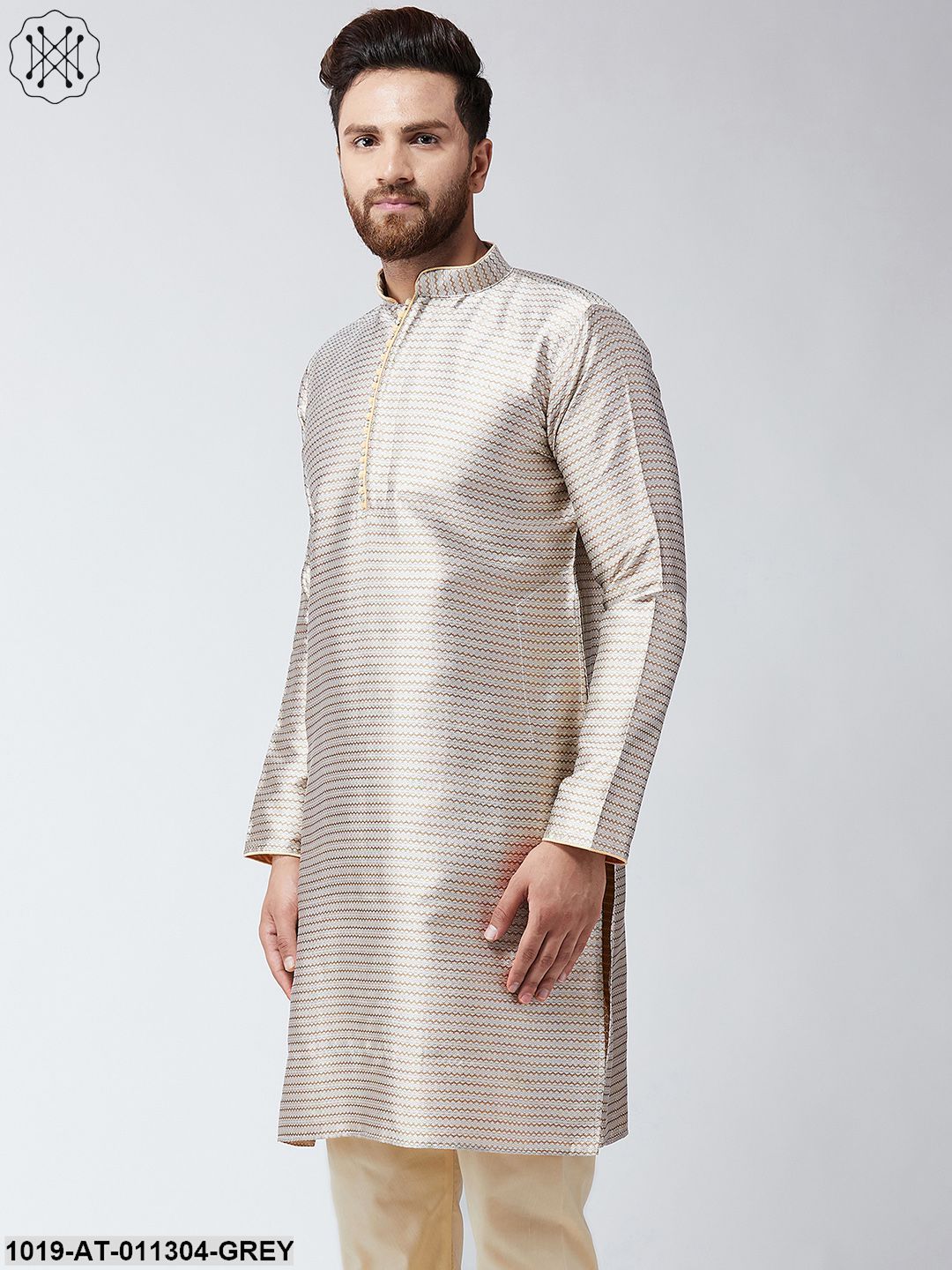 Men's Copper Jacquard Silk Only Long Kurta
