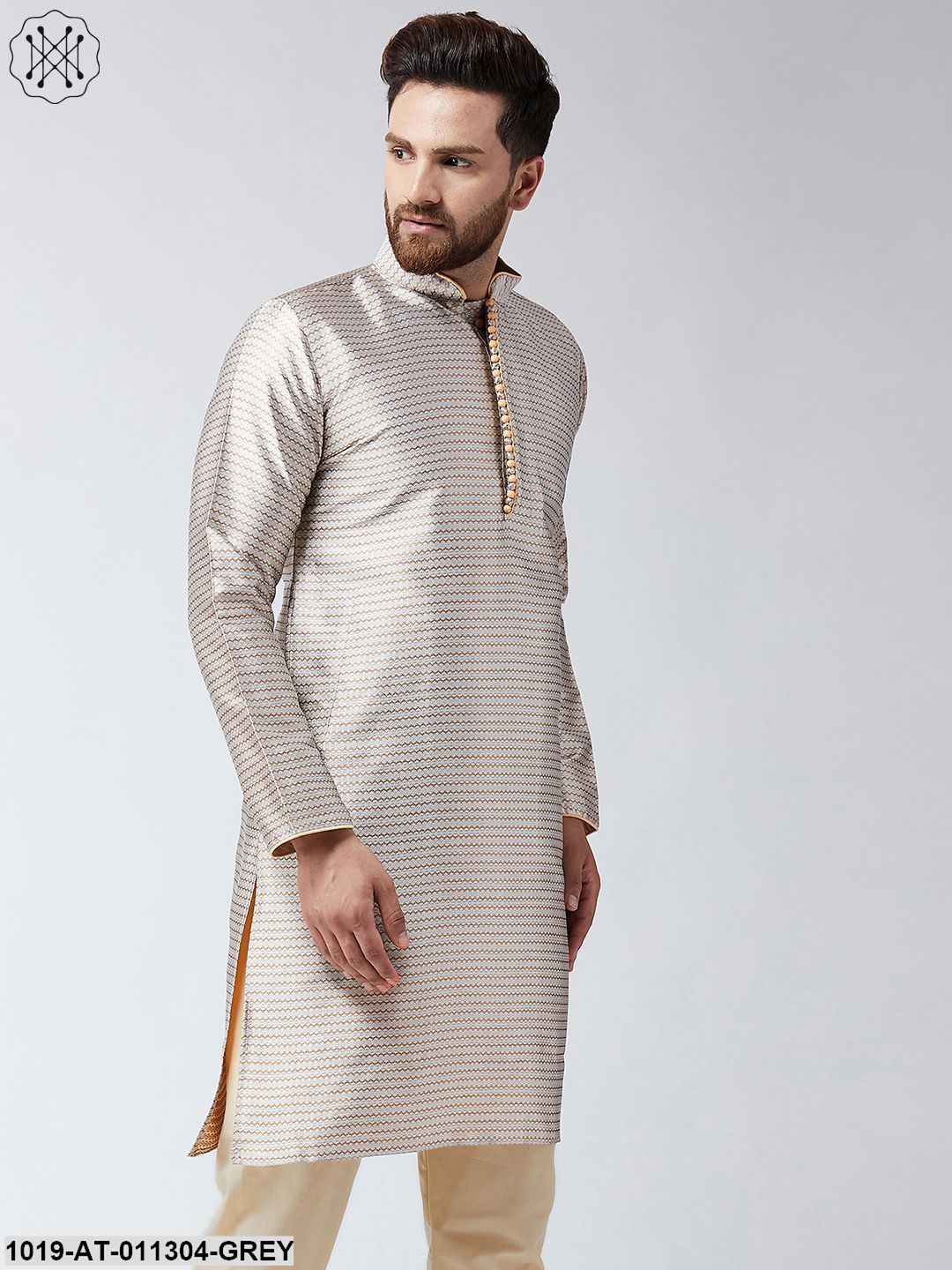Men's Copper Jacquard Silk Only Long Kurta