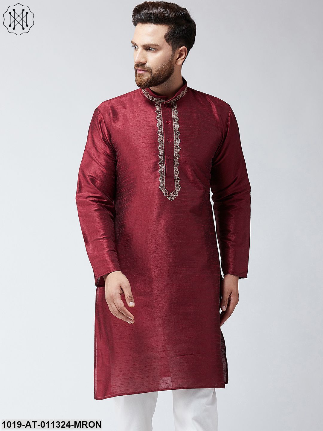 Men's Silk Maroon Only Long Kurta