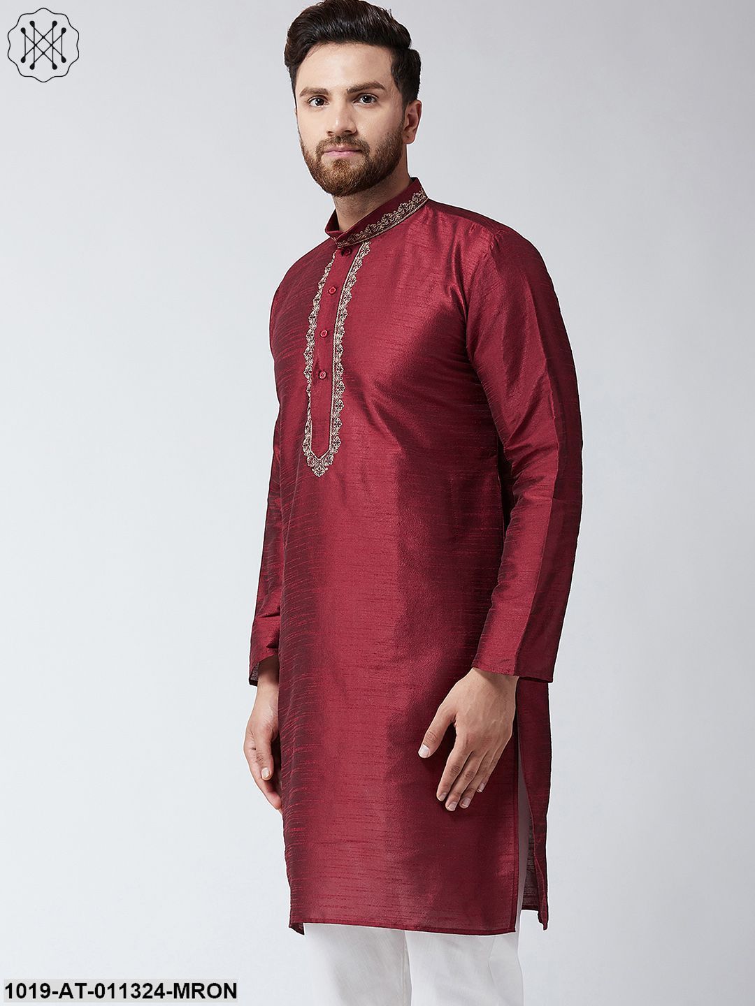 Men's Silk Maroon Only Long Kurta