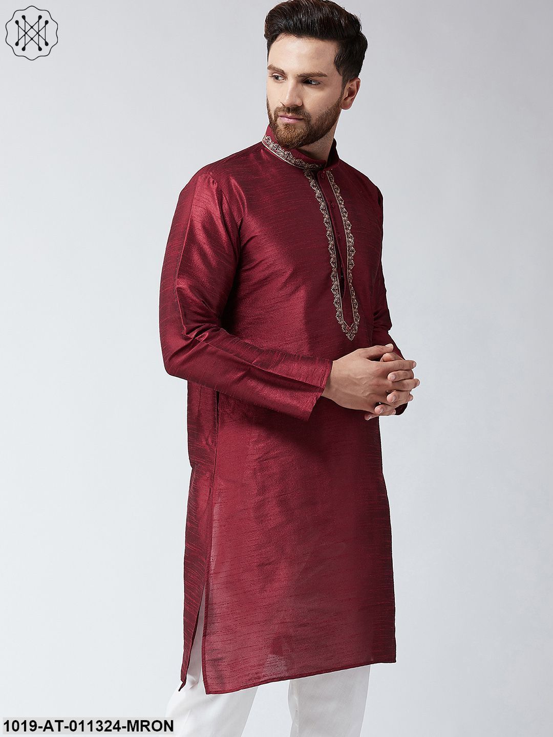 Men's Silk Maroon Only Long Kurta