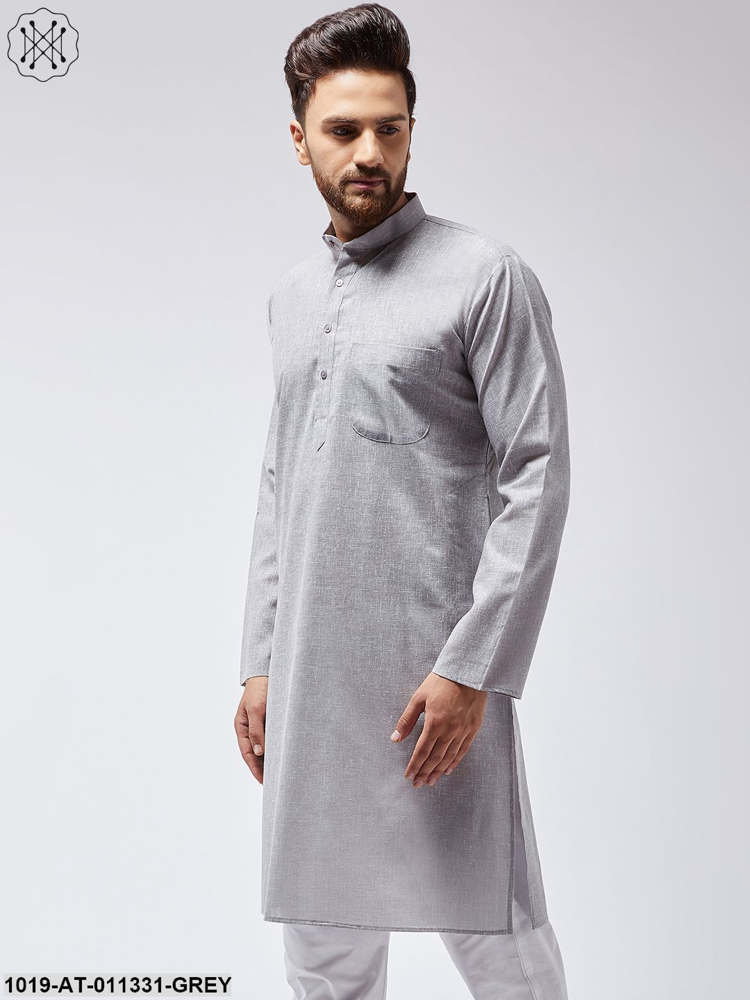 Men's Cotton Linen Grey Only Long Kurta - Sojanya