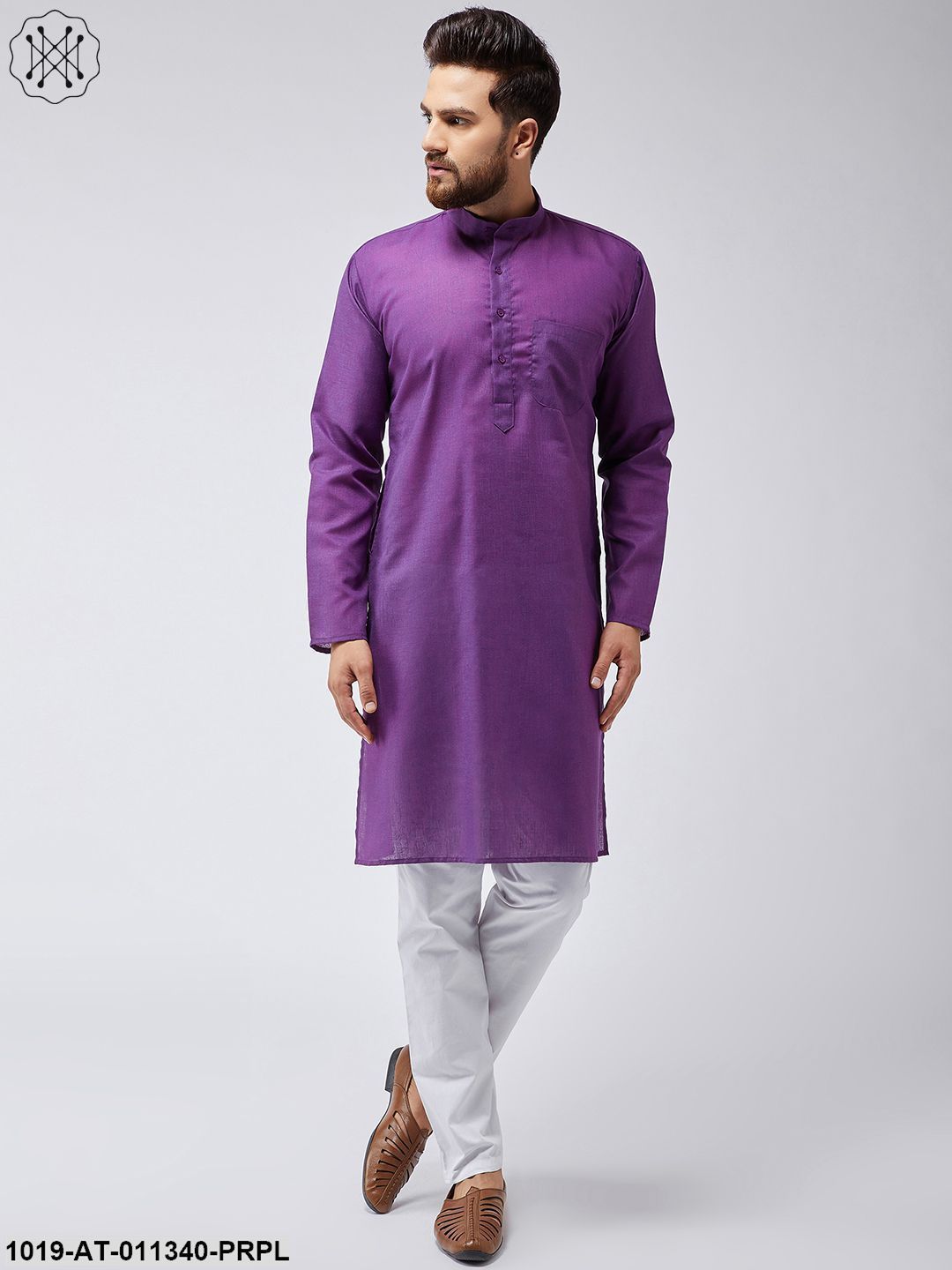 Men's Cotton Linen Purple Only Long Kurta - Sojanya