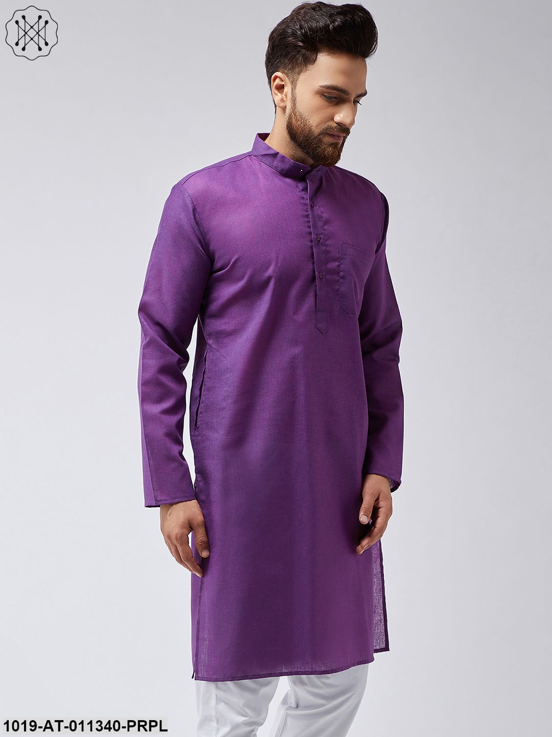 Men's Cotton Linen Purple Only Long Kurta - Sojanya