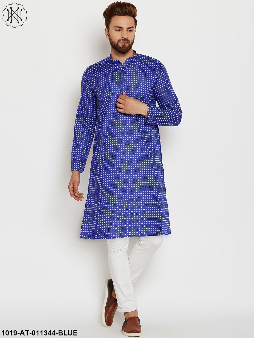 Men's Cotton Blue Printed Only Long Kurta