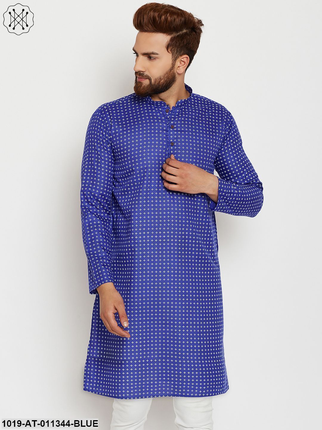 Men's Cotton Blue Printed Only Long Kurta