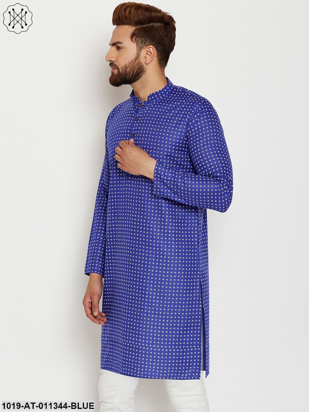 Men's Cotton Blue Printed Only Long Kurta