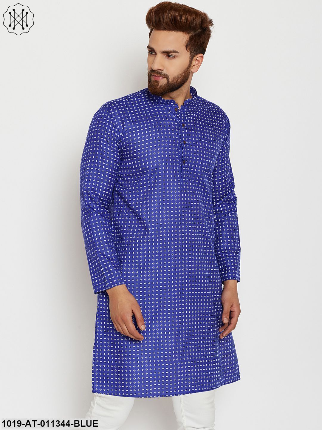 Men's Cotton Blue Printed Only Long Kurta
