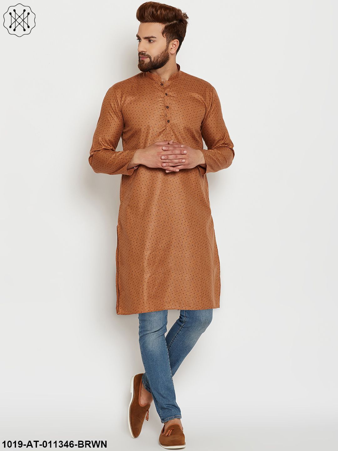 Men's Cotton Brown Printed Only Long Kurta