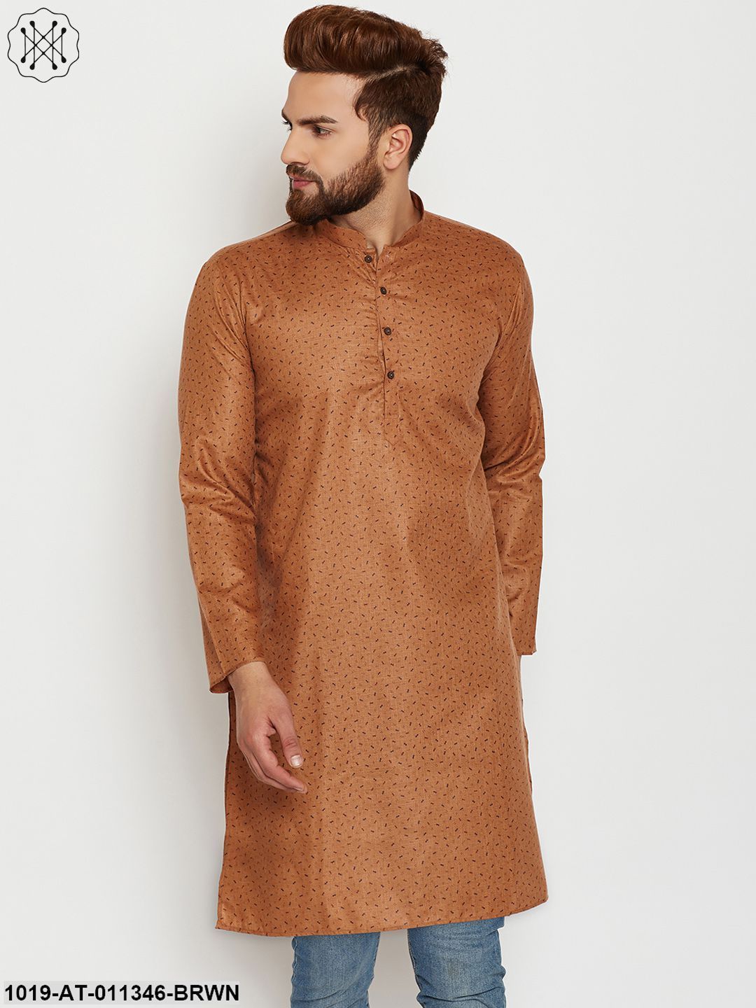 Men's Cotton Brown Printed Only Long Kurta